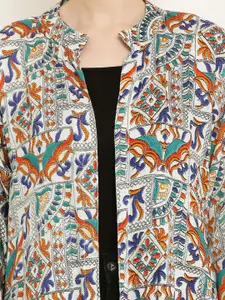 ARJ FASHION Ethnic Motifs Printed Longline Open Front Shrug