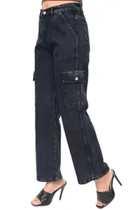 kitty-fashion Women Jean Wide Leg High-Rise Mildly Distressed Jeans