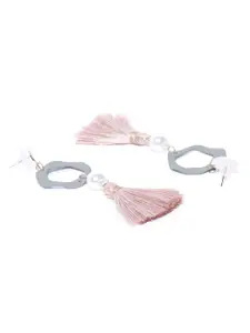 Priyaasi Silver-Plated Pearl Tasselled Drop Earrings