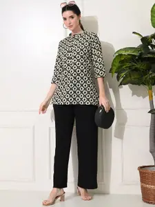 GLOWWORLD Geometric Printed Mandarin Collar Straight Short Kurta