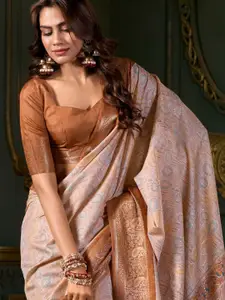 DEVATITHI Floral Embroidered Zari Brown Soft Silk Saree