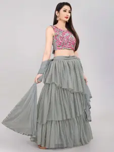 DIVASTRI Floral Embroidered Thread Work Semi-Stitched Lehenga Choli With Dupatta
