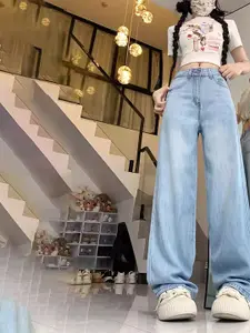 DressBerry Women Straight Fit Mid Rise Clean Look Light Fade Non Stretchable Jeans