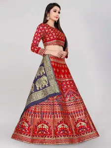 DIVASTRI Woven Design Zari Semi-Stitched Lehenga & Unstitched Blouse With Dupatta