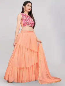 DIVASTRI Embroidered Semi-Stitched Lehenga & Unstitched Blouse With Dupatta