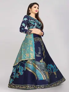 DIVASTRI Floral Woven Design Jacquard Semi-Stitched Lehenga & Unstitched Blouse & Dupatta
