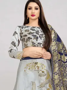 DIVASTRI Woven Design Zari Jacquard Semi-Stitched Lehenga & Unstitched Blouse With Dupatta