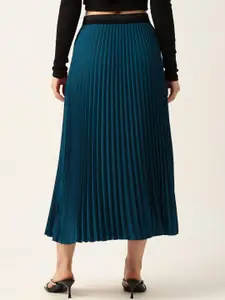 ZWERLON Satin Pleated A-Line Midi Skirt