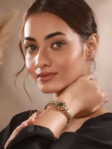 Saraf RS Jewellery Gold-Plated Cubic Zirconia & Kundan Studded Bangle-Style Bracelet