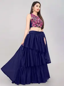 DIVASTRI Floral Embroidered Thread Work Semi-Stitched Lehenga Choli With Dupatta