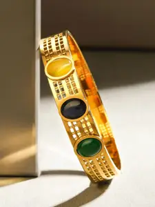 Rubans 18KT Gold-Plated Tarnish-Free Gemstone Studded Bangle-Style Bracelet