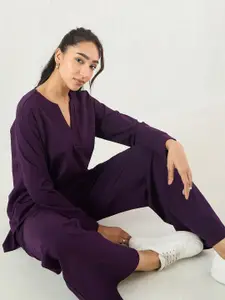 FEMMELLA V-Neck Puffed Sleeves Top With Trousers