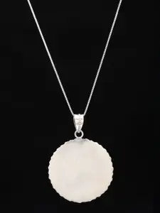 Exotic India Round Shape Hand-Painted Goddess Saraswati Pendant in Sterling Silver