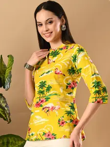 GLOWWORLD Floral Printed Mandarin Collar Straight Short Kurti
