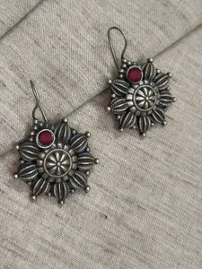 Molcha Artificial Stones Studded Floral Shaped Oxidised Drop Earrings