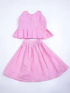 KID1 Infant Girls Tiny hearts Printed Gotta Patti Work Ready to Wear Cotton Lehenga Choli