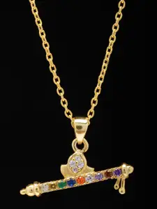 Exotic India Sterling Silver Murli Pendant With Round Shape Multi Gemstone