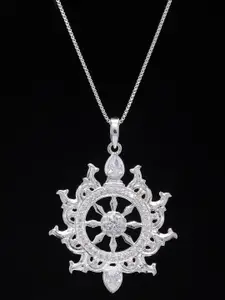 Exotic India Sterling Silver Sudarshan Chakra Pendant With Cubic Zirconia