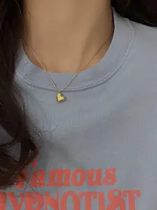 DIVASTRI Gold-Plated Stainless Steel Heart Shaped Anti Tarnish Pendants With Chains