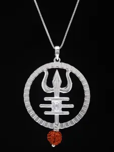 Exotic India Trishul Sterling Silver Pendant with Dangling Rudraksh