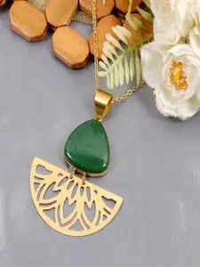 Sangria Gold-Plated Tarnish-Free Emerald Stone Studded Pendant Necklace