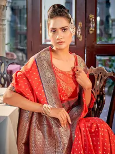 DEVATITHI Orange Banarasi Silk Saree