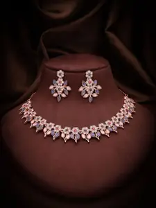 Anouk Gold-Plated Artificial Stones Studded Nacklace With Earrings