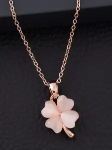 SOLIBELLE Rose Gold-Plated Floral Floral Pendants With Chains