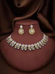 Anouk Silver-Plated Artificial Stones Studded Nacklace With Earrings