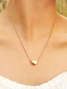 DIVASTRI Gold-Plated Stainless Steel Heart Shaped Anti Tarnish Pendants With Chains