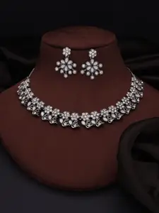 Anouk Silver-Plated Artificial Stone-Studded Necklace And Earrings