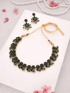 Anouk Gold-Plated Artificial Stones-Studded Necklace With Earrings