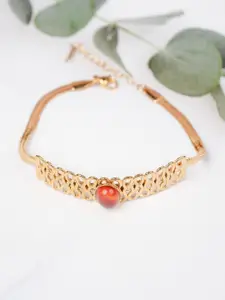 Zeraki Jewels Gold-Plated Stainless Steel Artificial Stones Studded Wraparound Bracelet