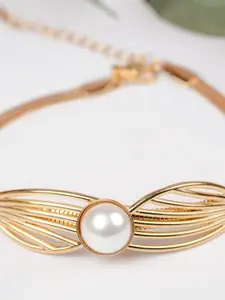 Zeraki Jewels Gold-Plated Stainless Steel Artificial Pearl Beaded Wraparound Bracelet