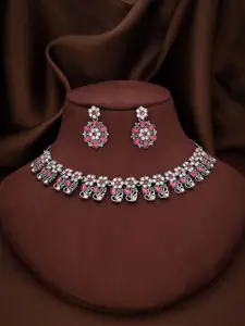 Anouk Silver-Plated American Diamond Studded Necklace With Earrings