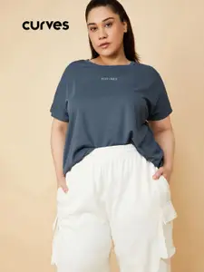 max Women Plus Size Solid Round Neck Oversized T-shirt