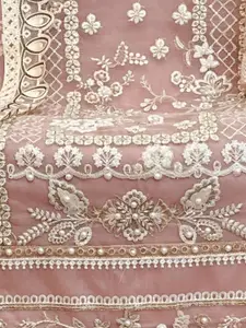 ODETTE Floral Embroidered Thread Work Organza Semi-Stitched Dress Material