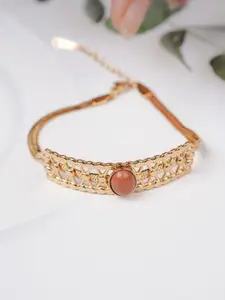 Zeraki Jewels Gold-Plated Stainless Steel Artificial Stones Studded Wraparound Bracelet