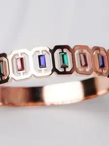 Zeraki Jewels Rose Gold-Plated Stainless Steel Artificial Stones Studded Cuff Bracelet