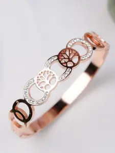 Zeraki Jewels Rose Gold-Plated Stainless Steel Artificial Stones Studded Cuff Bracelet