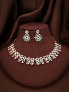 Anouk Gold-Plated Artificial Stones Studded And Beaded Necklace And Earrings
