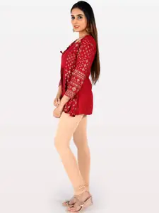 Neerus Floral Printed Round Neck A Line Kurti