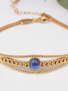 Zeraki Jewels Gold-Plated Artificial Stone Studded Stainless Steel Wraparound Bracelet