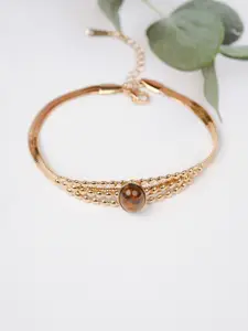 Zeraki Jewels Gold-Plated Stainless Steel Artificial Stones Studded Wraparound Bracelet