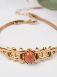 Zeraki Jewels Gold-Plated Stainless Steel Artificial Stones Studded Wraparound Bracelet