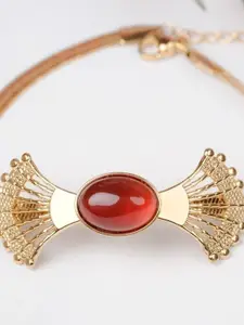 Zeraki Jewels Gold-Plated Artificial Stone Studded Stainless Steel Wraparound Bracelet