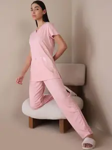 Sweet Dreams Women Solid V-Neck Top & Pyjama Night suits