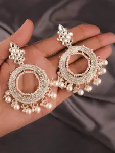 Anouk Silver-Plated Artificial Beads Beaded Contemporary Shaped Jhumkas