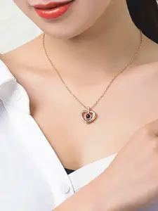 Zabby Allen Rose Gold- Pendant Artificial Stone Studded  Heart Shape Pendant With Chain