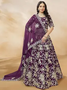 FABPIXEL Floral Embroidered Zari Semi-Stitched Lehenga & Unstitched Blouse With Dupatta